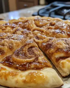 Dessert pizza recipe, sweet crescent roll ideas, cinnamon roll pizza, flaky dessert crust, cinnamon-sugar treat, crescent roll dessert pizza