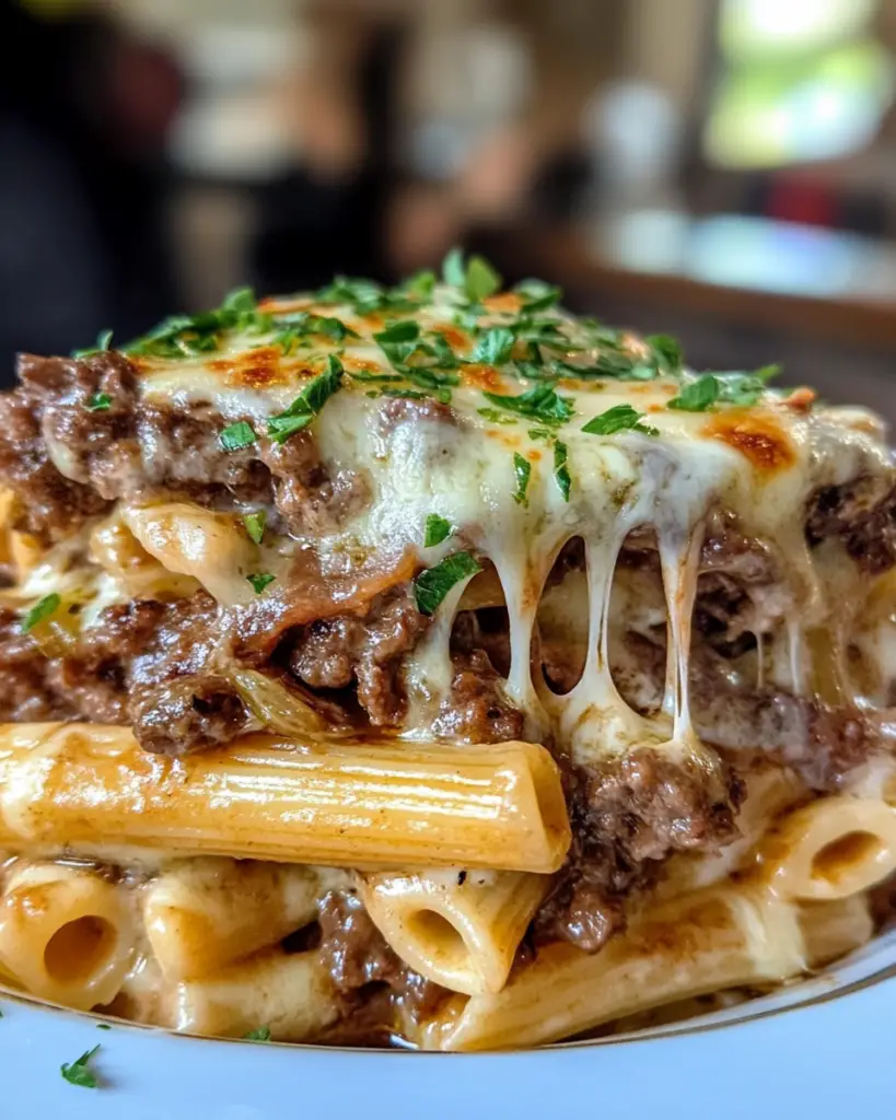 Cheesesteak pasta recipe, creamy Philly pasta, beef and cheese pasta, cheesy steak pasta, comfort food pasta recipe