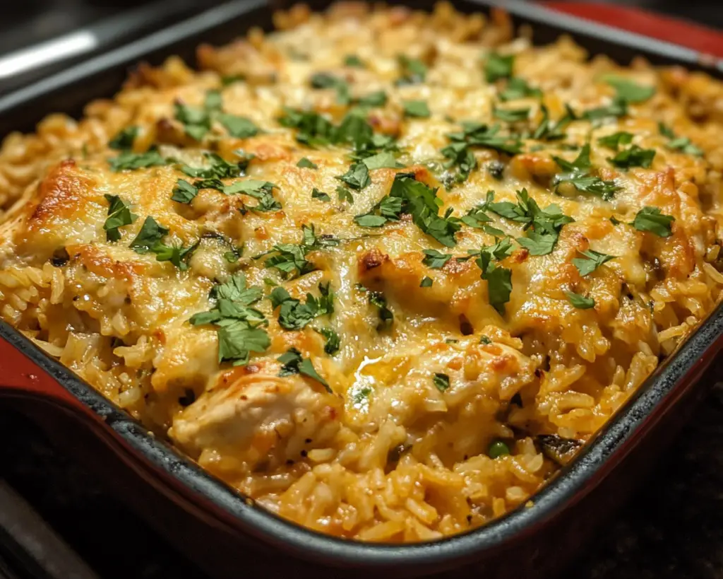 chicken and rice casserole, Southwest chicken casserole, Hatch green chile casserole, cheesy chicken casserole, green chile rice bake