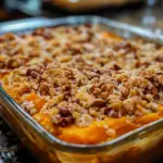 sweet potato casserole recipe, holiday sweet potato dish, pecan-topped sweet potatoes, creamy sweet potato casserole, Thanksgiving sweet potato casserole, classic sweet potato side dish