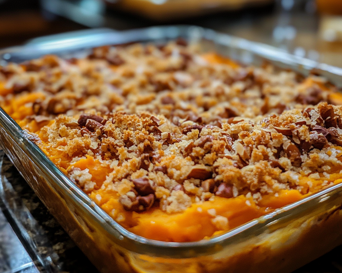 sweet potato casserole recipe, holiday sweet potato dish, pecan-topped sweet potatoes, creamy sweet potato casserole, Thanksgiving sweet potato casserole, classic sweet potato side dish