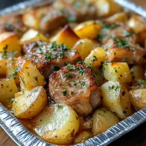 pork chop casserole, baked pork chops with potatoes, one-pan pork chops, pork and potato bake, easy pork chop dinner, comfort food pork chops