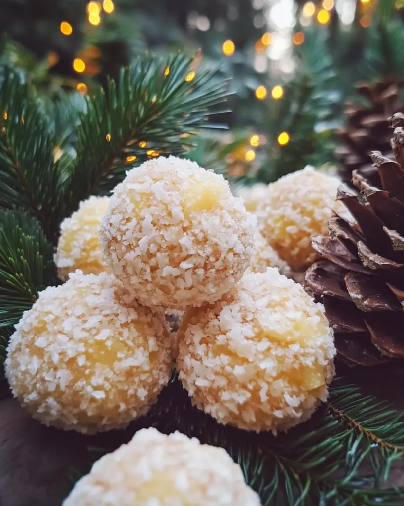 pineapple coconut balls, no-bake Christmas dessert, holiday pineapple treats, tropical Christmas balls, pineapple holiday bites