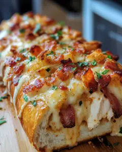 bacon ranch stuffed bread, cheesy stuffed bread, savory stuffed bread, chicken bacon bread recipe, ranch chicken stuffed loaf