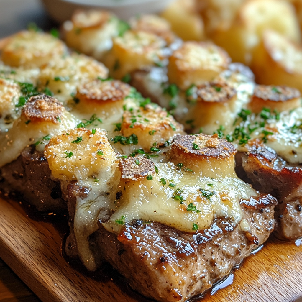 creamy garlic Parmesan bake, steak and chicken casserole, garlic Parmesan recipe, one-pan chicken and steak, creamy bake dinner