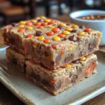 peanut butter cookie bars, chocolate chip bars, Reese’s dessert bars, chewy cookie bars, easy peanut butter chocolate dessert