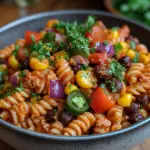 taco pasta salad recipe, taco pasta with dressing, taco salad pasta, Mexican pasta salad, pasta salad with taco flavors, easy taco pasta