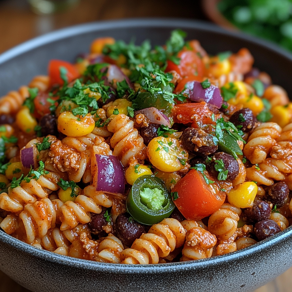 taco pasta salad recipe, taco pasta with dressing, taco salad pasta, Mexican pasta salad, pasta salad with taco flavors, easy taco pasta