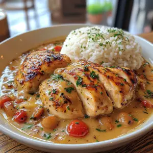 Southern smothered chicken, creamy chicken and rice, skillet chicken and rice, comfort food chicken recipe, homemade chicken and rice, one-pot chicken dinner