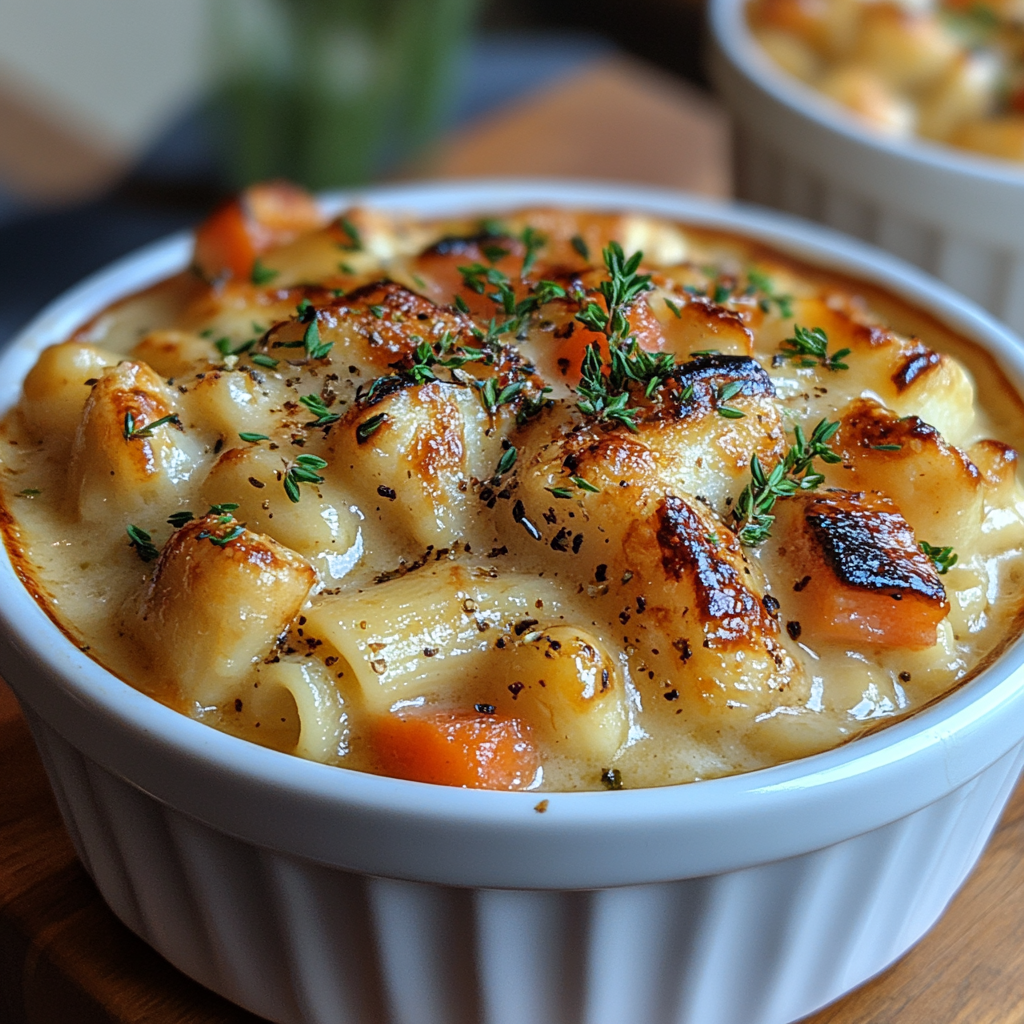 creamy chicken pasta bake, pot pie pasta casserole, chicken pot pie pasta recipe, chicken and vegetable pasta, comfort food pasta