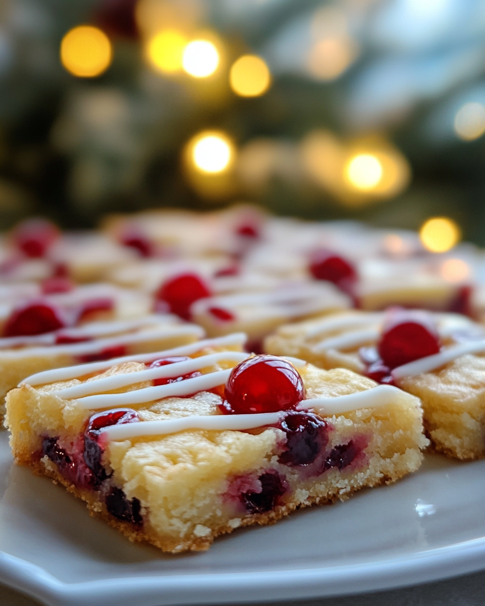 cherry pie bars, holiday cherry bars, cherry dessert bars, Christmas cherry squares, festive cherry dessert, easy cherry holiday bars, glazed cherry bars