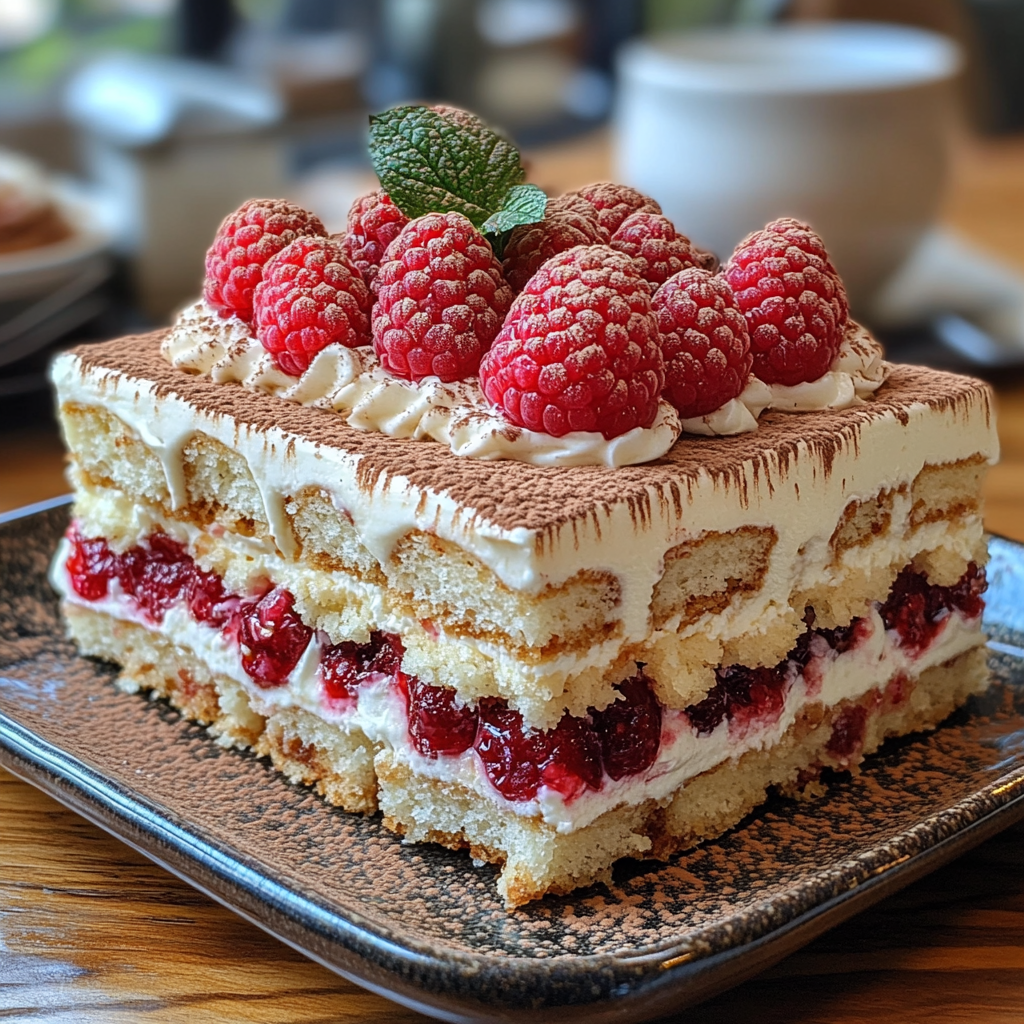 raspberry tiramisu, no-bake raspberry dessert, mascarpone raspberry layers, tiramisu with berries, raspberry and cream dessert