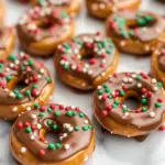 holiday pretzel snacks, caramel chocolate pretzel bites, festive pretzel desserts, Christmas candy recipes, sweet and salty holiday treats