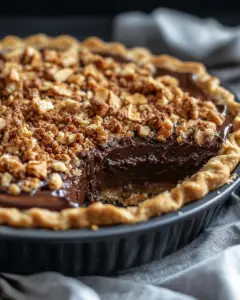 chocolate pie with crumble topping, easy chocolate pie recipe, cocoa crumble dessert, chocolate dessert ideas, rich chocolate crumble pie