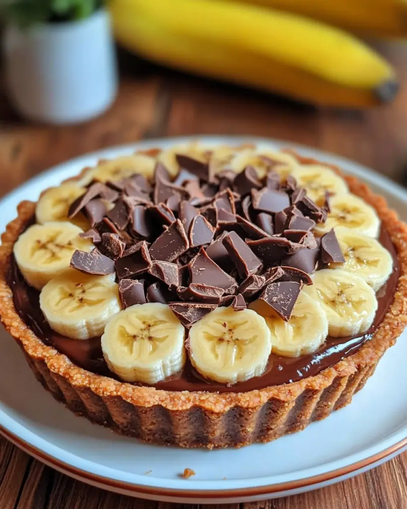 banana chocolate tart, creamy banana tart, easy chocolate tart, banana dessert tart, chocolate ganache banana tart, no-bake chocolate tart