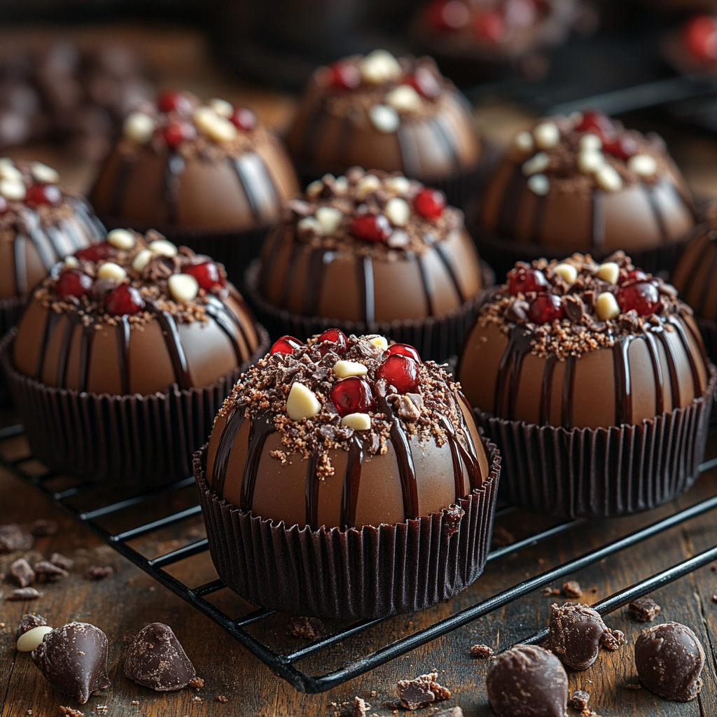 black forest brownies, brownie bombs recipe, cherry cookie dough bombs, chocolate cherry dessert, black forest dessert recipe, cookie dough brownie