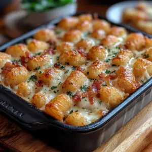 chicken casserole recipe, bacon tater tot casserole, ranch tater tot bake, cheesy chicken bacon casserole