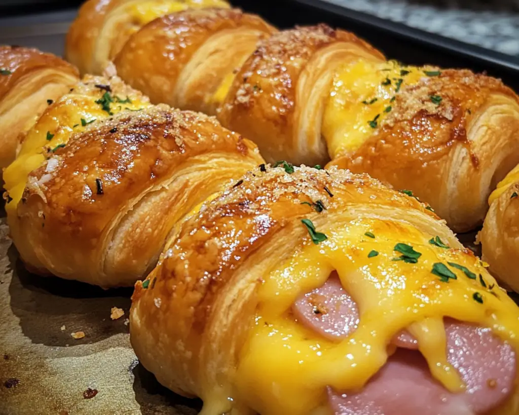 cheesy crescent rolls, ham crescent roll recipe, savory crescent roll ideas, crescent roll snacks, ham and cheese appetizer, quick crescent roll recipe