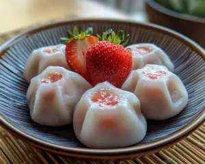 strawberry dessert recipe, fruit dumplings, sweet strawberry dumplings, baked strawberry dumplings, fresh strawberry recipes, easy dumpling recipe