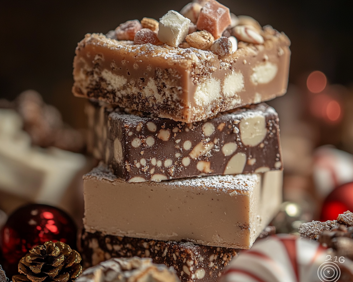 holiday fudge, festive fudge recipe, easy Christmas fudge, marshmallow fudge recipe, chocolate fantasy fudge, nutty holiday fudge