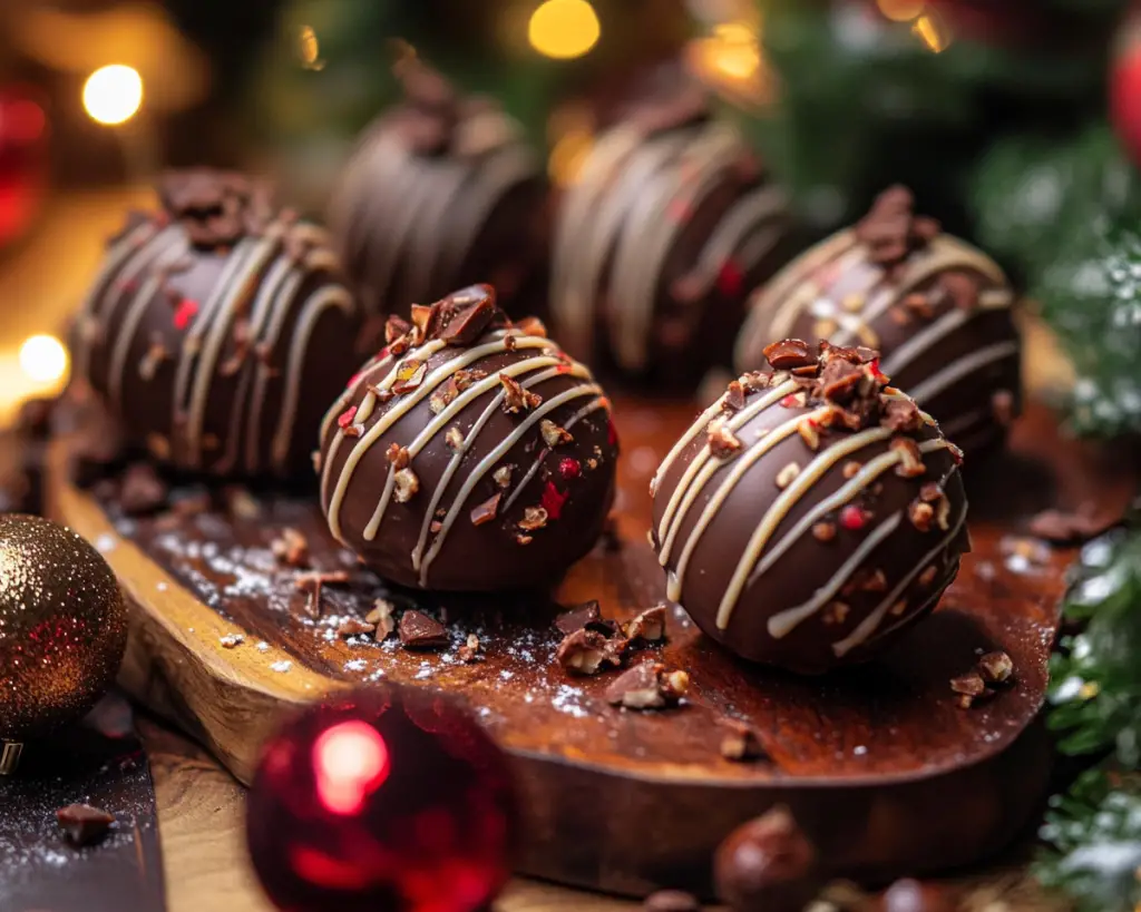 holiday peanut butter truffles, no-bake peanut butter balls, festive chocolate truffles, Christmas treats with peanut butter, easy holiday truffles