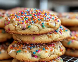 chewy sprinkle cookies, colorful sugar cookies, funfetti cookies, soft sugar cookies with sprinkles, rainbow sprinkle cookies, easy sprinkle cookies