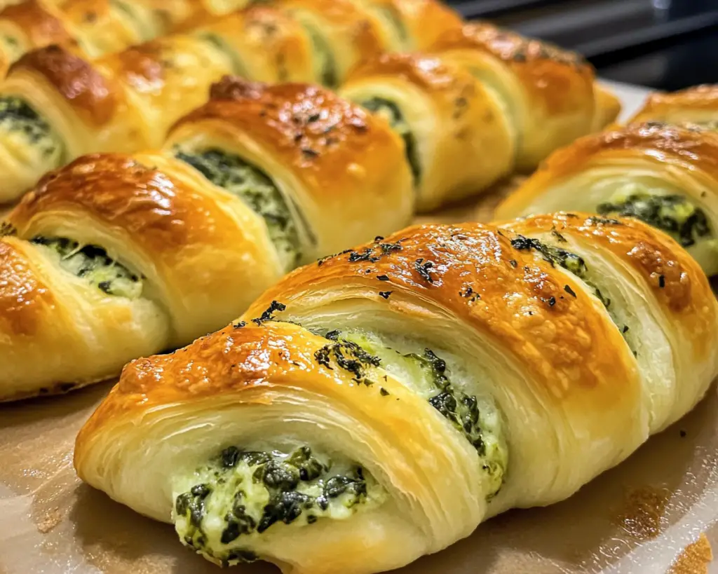 Cheesy crescent rolls, spinach-stuffed rolls, crescent roll appetizers, savory crescent rolls, spinach cheese pastries