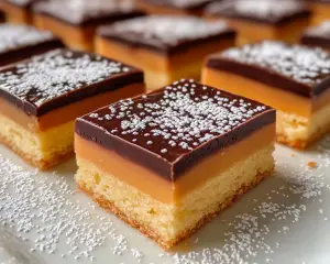 Caramel shortbread bars, chocolate caramel treats, Scottish dessert bars, layered dessert recipes, decadent shortbread squares