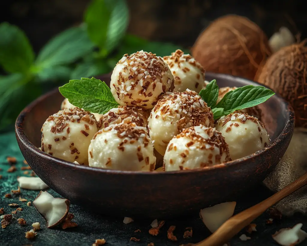 Coconut cream balls recipe, easy no-bake desserts, coconut chocolate balls, no-bake coconut treats, no-bake holiday desserts