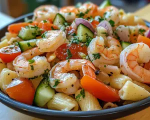 Creamy shrimp pasta salad, cold pasta salad with shrimp, easy shrimp salad recipe, light pasta dishes, summer pasta salad recipes