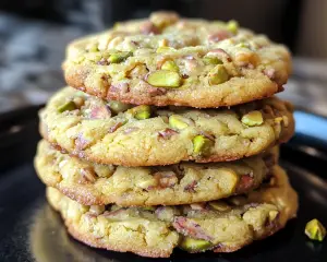 Soft pistachio cookies, pudding mix cookies, nutty dessert recipes, pistachio white chocolate cookies, chewy pistachio treats