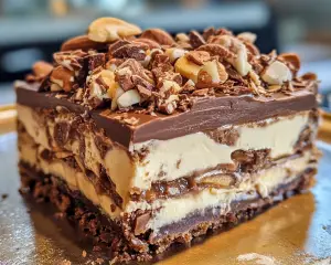 no bake dessert, turtle dessert bars, layered turtle lush, no bake layered treat, caramel pecan dessert, easy no bake recipe, no bake chocolate dessert