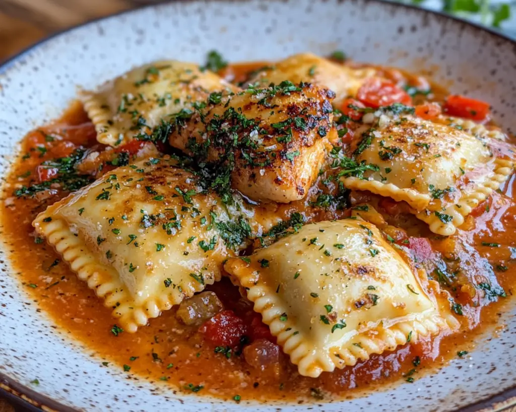 Creamy chicken and ravioli, romantic chicken pasta, chicken ravioli in creamy sauce, sun-dried tomato chicken ravioli, Marry Me Chicken recipe