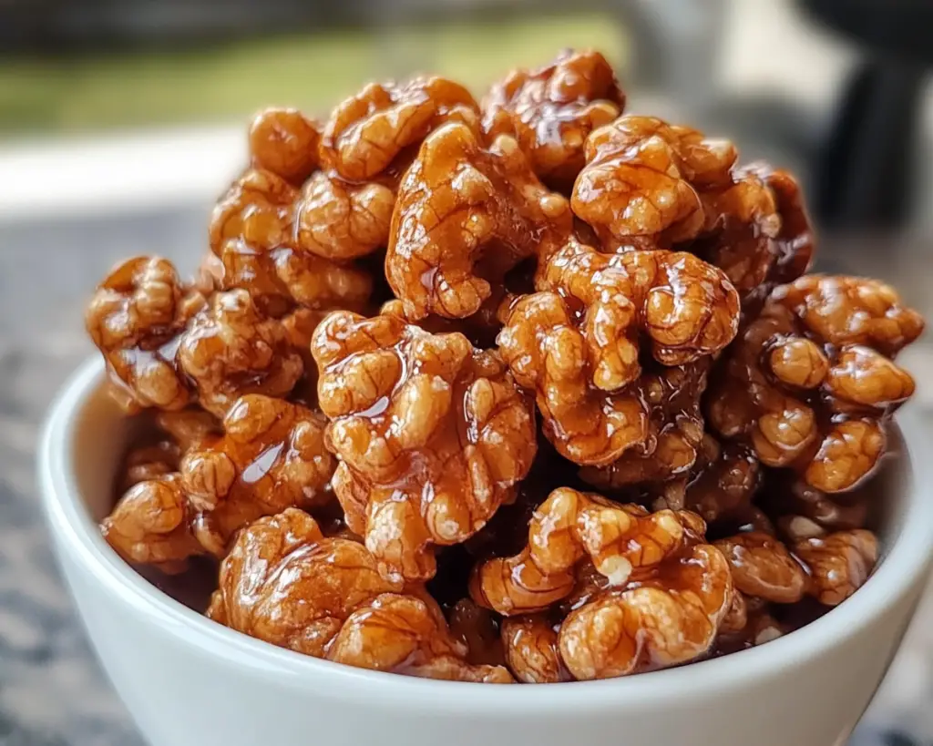 easy candied walnut recipe, sugared walnuts, caramelized walnuts, glazed walnuts, sweet walnut snacks, candied nut recipes, crispy sweet nuts