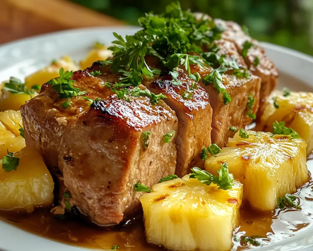 pineapple glazed pork loin, crockpot pineapple pork, sweet and savory pork loin, tropical pork slow cooker recipe, easy pineapple pork roast