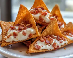 stuffed Doritos recipe, bacon and cheese Doritos snack, cream cheese Doritos appetizer, party stuffed chips, crispy Doritos snacks