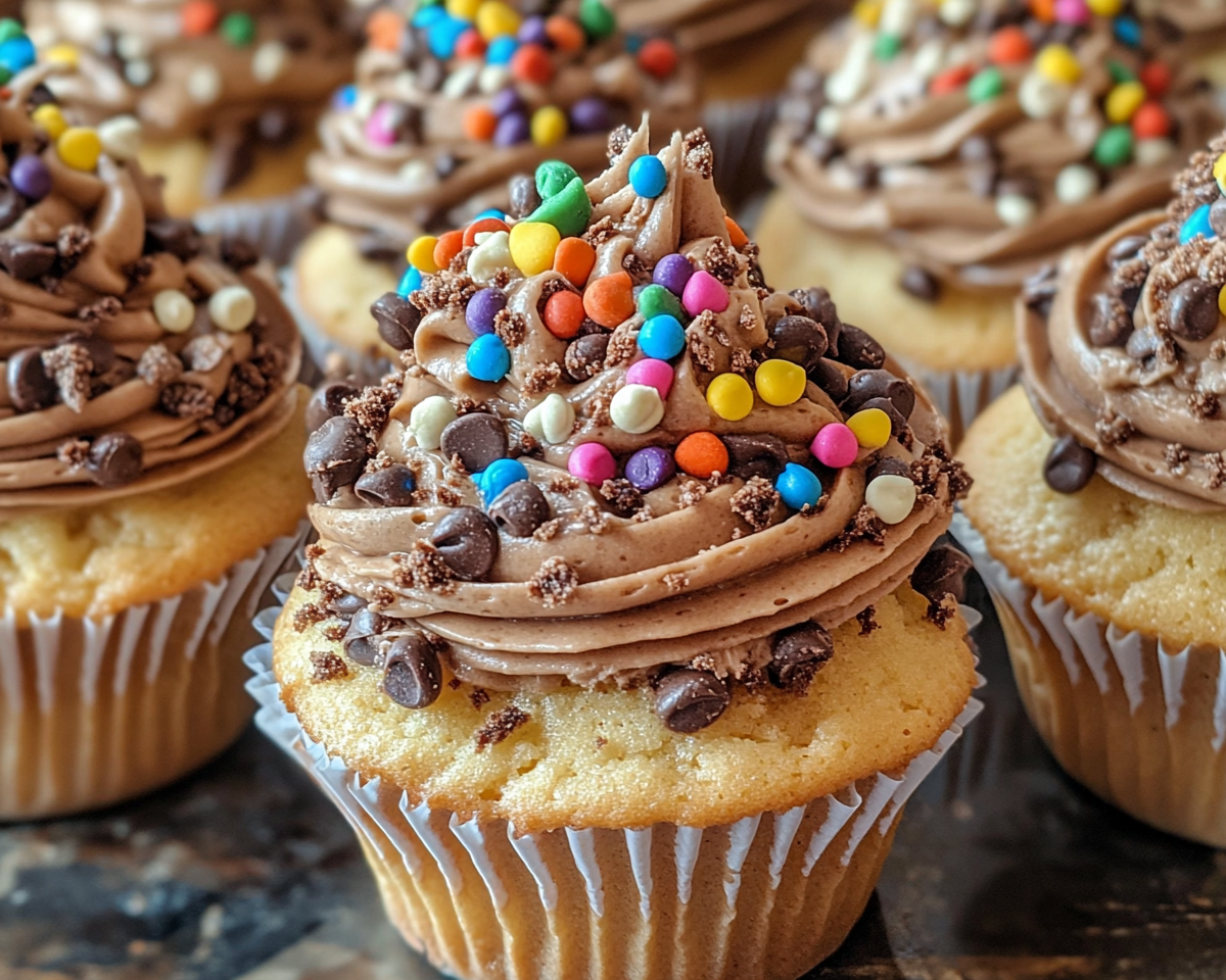 cookie dough cupcakes, monster cupcakes, peanut butter cupcakes, cookie-inspired cupcakes, fun dessert recipes