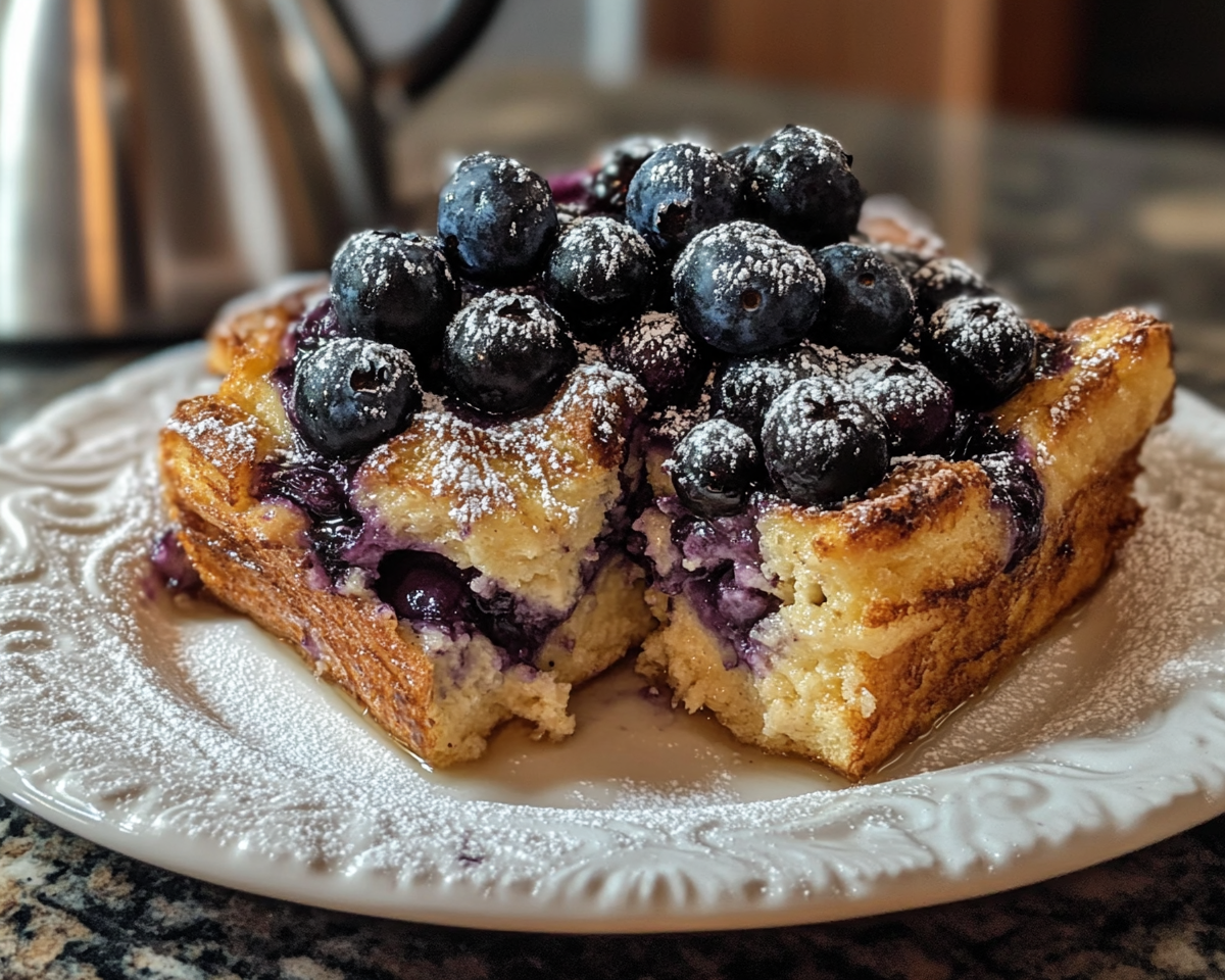 Overnight blueberry casserole, Baked blueberry French toast, Blueberry breakfast bake, Easy blueberry French toast recipe, Make-ahead French toast casserole