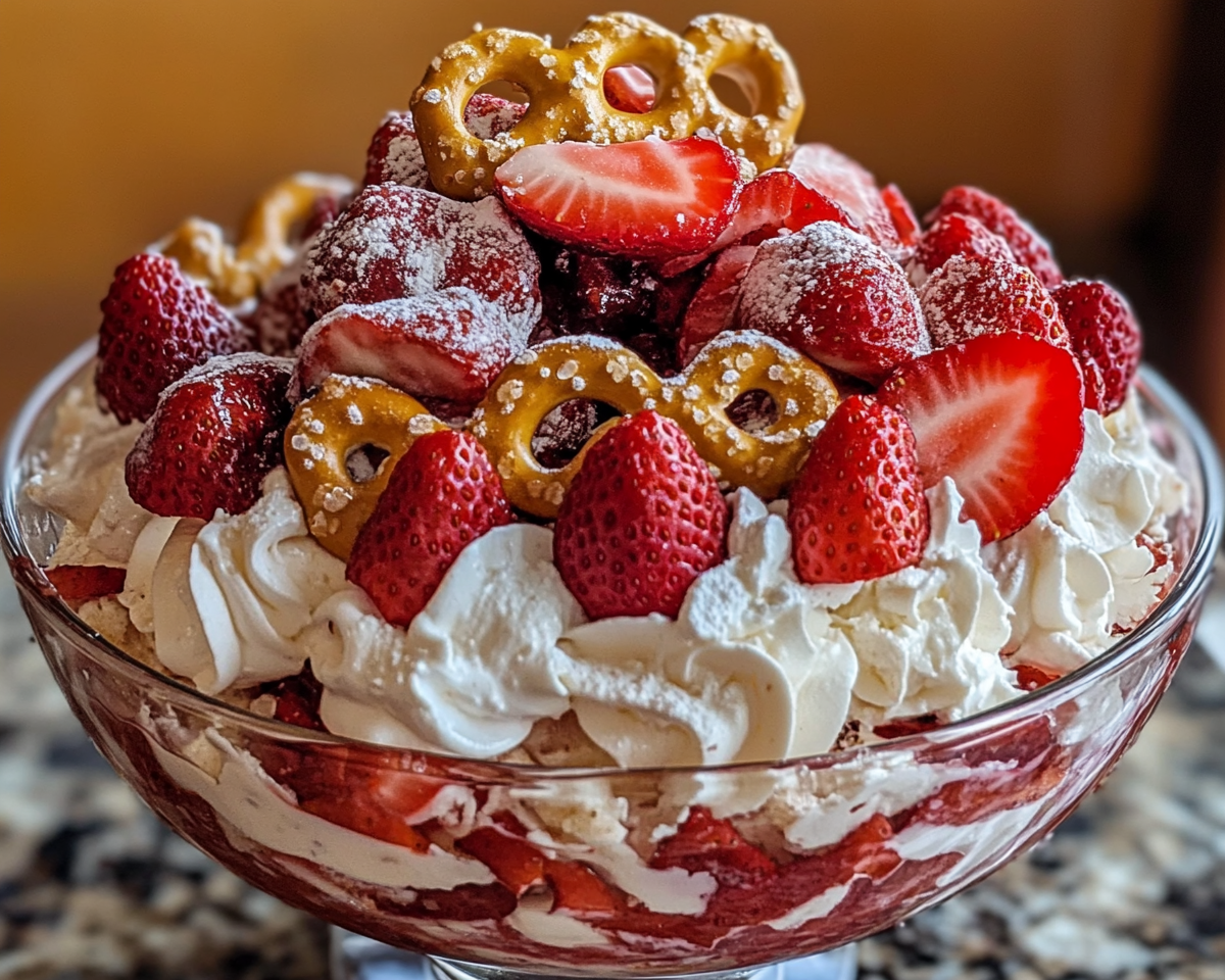 pretzel crust dessert, strawberry jello salad, sweet and salty dessert, strawberry gelatin salad, layered strawberry dessert, strawberry cream cheese dessert