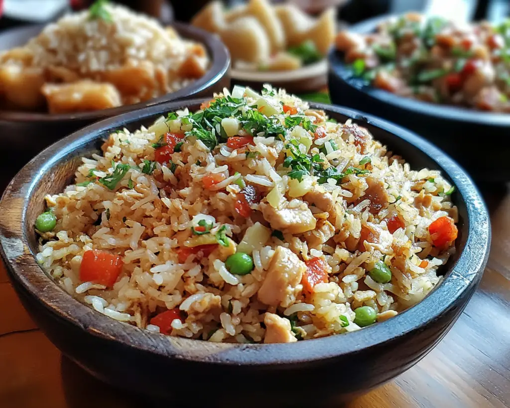 chicken garlic rice, one-pan fried rice, garlic fried rice with chicken, easy chicken fried rice recipe, quick fried rice dinner