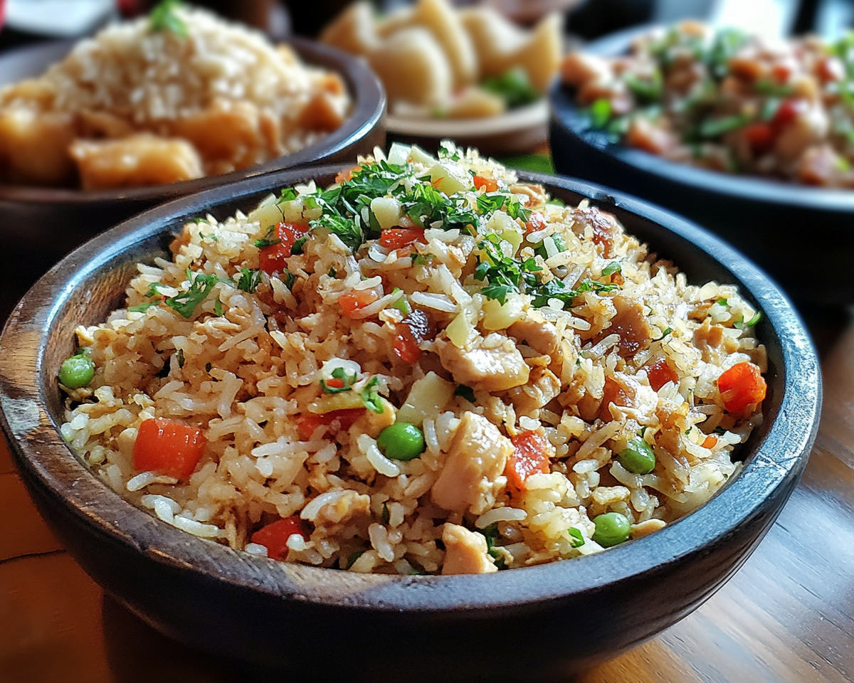 chicken garlic rice, one-pan fried rice, garlic fried rice with chicken, easy chicken fried rice recipe, quick fried rice dinner