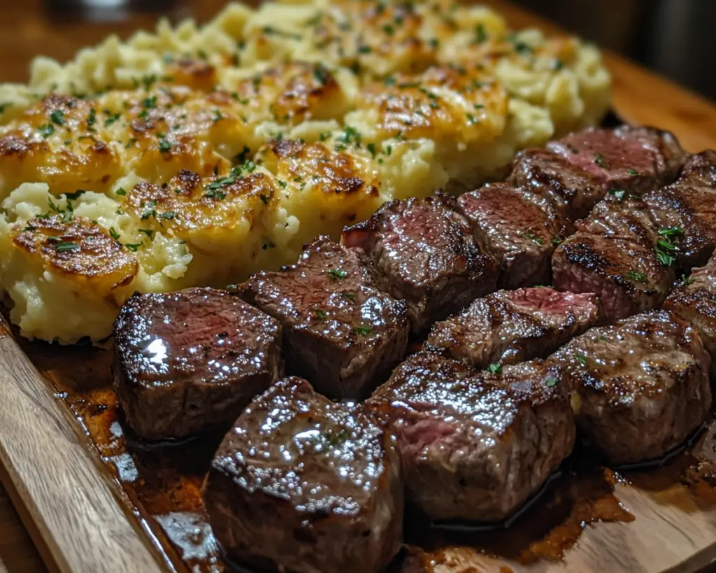 steak bites recipe, cheesy mashed potatoes, ribeye and potatoes, skillet steak and potatoes, easy dinner recipes with steak