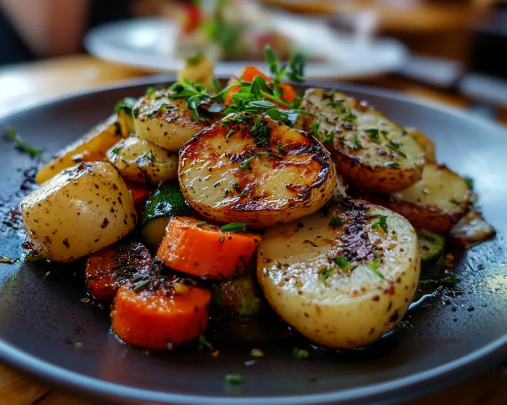 roasted vegetables recipe, garlic herb roasted veggies, oven-roasted potatoes and carrots, zucchini side dish, roasted garlic herb vegetables