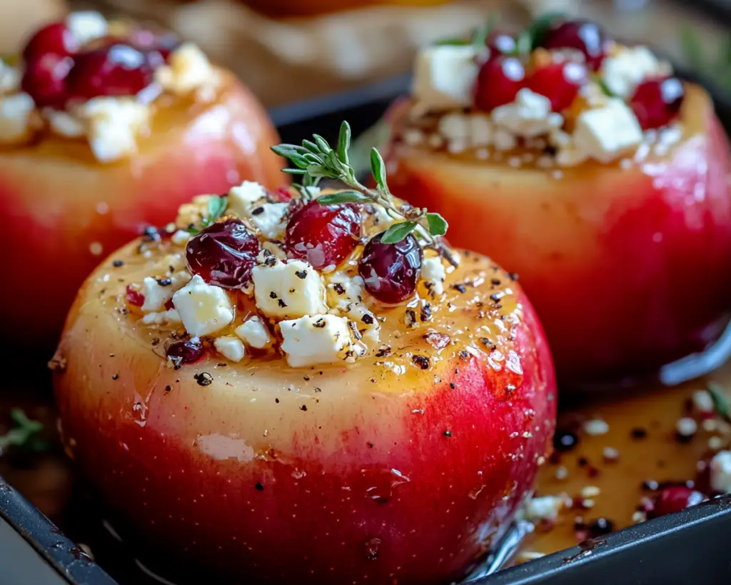 Honey baked apples, Apples with feta and cranberries, Cranberry baked apples, Feta honey apple recipe, Sweet and savory baked apples