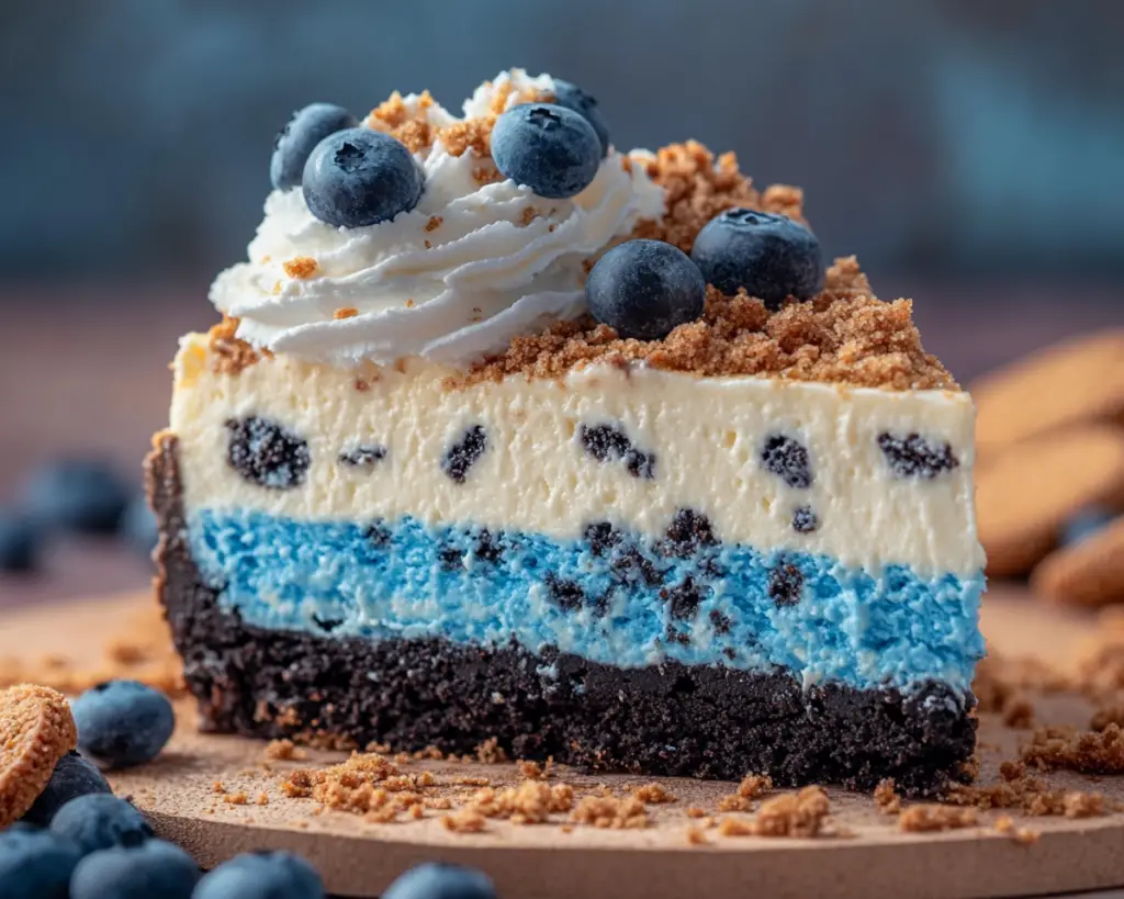 Fun cheesecake recipe, Blue cheesecake dessert, Oreo cheesecake recipe, Whimsical Cookie Monster cake, Kid-friendly dessert recipe