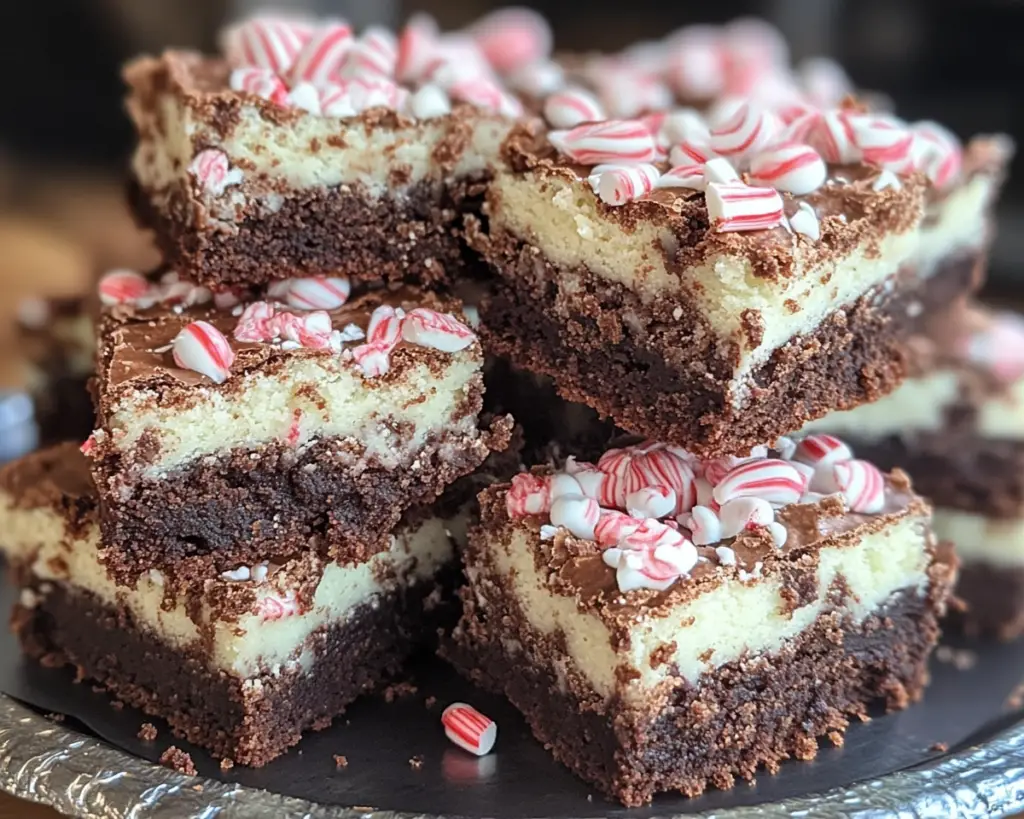 Holiday peppermint dessert, chocolate peppermint brownies, festive brownies recipe, fudgy brownies with peppermint, candy cane brownies