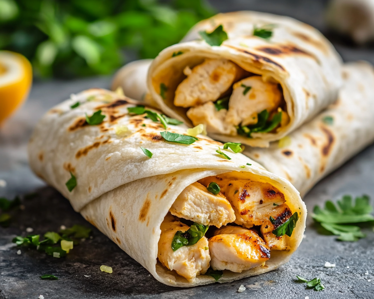 Garlic chicken wraps, cheesy chicken tortilla wraps, creamy chicken wraps, garlic chicken wrap recipe, easy chicken wrap ideas