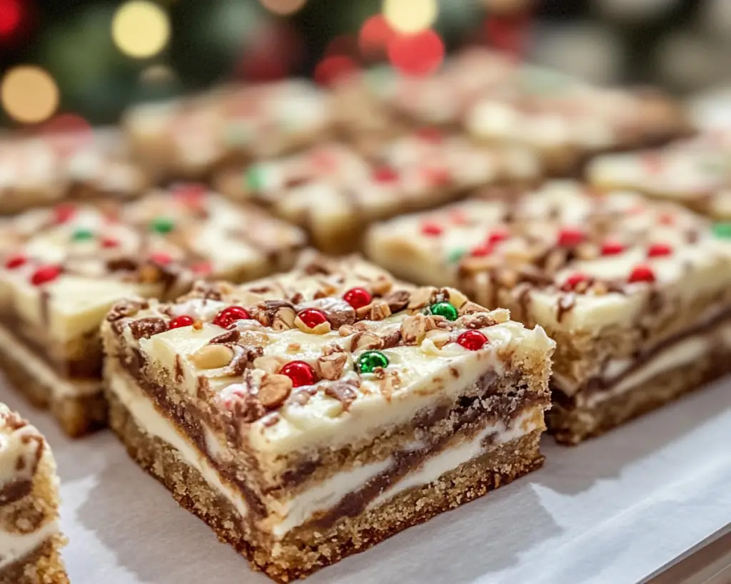 holiday cookie bars, festive cookie recipes, Christmas dessert bars, easy cookie bars, peppermint cookie bars