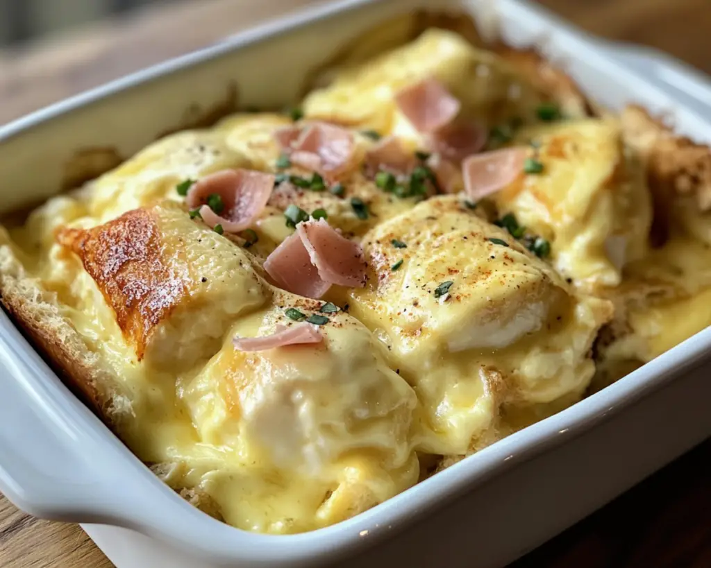 Benedict casserole recipe, breakfast casserole with eggs, easy eggs Benedict casserole, brunch casserole ideas, hollandaise casserole recipe, baked eggs Benedict dish, overnight breakfast casserole