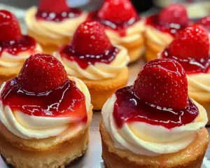 strawberry cheesecake bites, individual cheesecakes, mini desserts, easy strawberry cheesecake recipe, no-bake mini cheesecakes, bite-sized cheesecakes